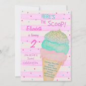 ピンクグリッターアイスクリーム誕生日招待状 招待状 (正面)