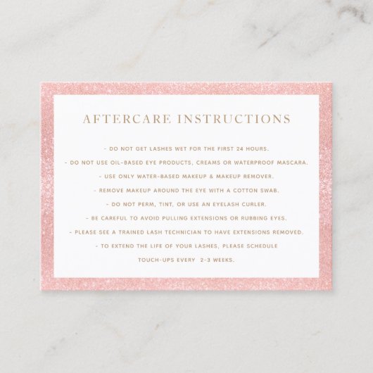 ピンクグリッターアフターケアfor Lash Extensionsサロン 名刺 (正面)