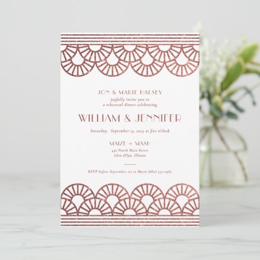 ピンクグリッターアールデコファンリハーサルディナー 招待状 (スタンド正面)