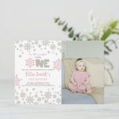 ピンクグリッターウィンターワンダーランド誕生日招待状 招待状 (スタンド正面)