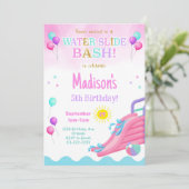 ピンクグリッターウォータースライドバッシュガールズ誕生日招待状 招待状 (スタンド正面)
