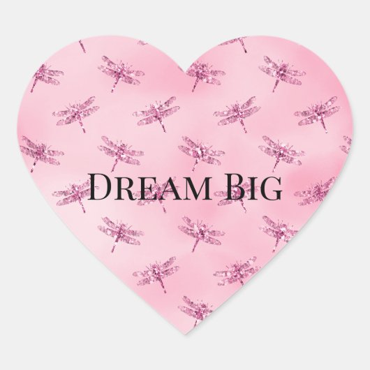 ピンクグリッターウオーターカラートンボ ハートシール (正面)