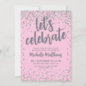 ピンクグリッターエイジ誕生日 招待状 (正面)