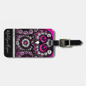 ピンクグリッターエレガントブラックガーリートラベルバードフクロウ ラゲッジタグ (正面横)