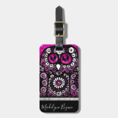 ピンクグリッターエレガントブラックガーリートラベルバードフクロウ ラゲッジタグ (正面縦)