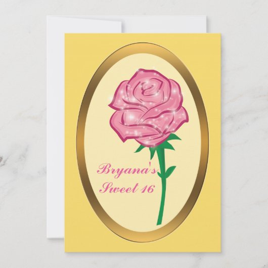 ピンクグリッターエンチャントバラエレガントパーティー 招待状 (正面)