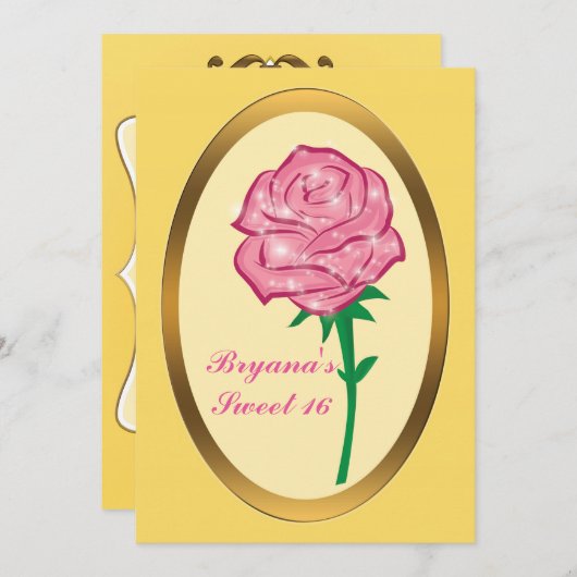 ピンクグリッターエンチャントバラエレガントパーティー 招待状 (正面/裏面)