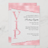 ピンクグリッターオンサテングラマラスVIPパーティー 招待状 (正面/裏面)