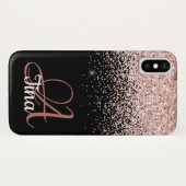 ピンクグリッターオンブラックモノグラム名 Case-Mate iPhoneケース (裏面(横))