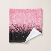 ピンクグリッターオンブラック バスタオルセット (ウォッシュタオル)