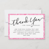 ピンクグリッターカスタムロゴビジネスありがとうご注意 サンキューカード (正面)