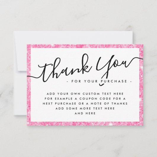 ピンクグリッターカスタムロゴビジネスありがとうご注意 サンキューカード (正面)