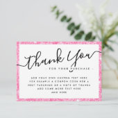 ピンクグリッターカスタムロゴビジネスありがとうご注意 サンキューカード (スタンド正面)