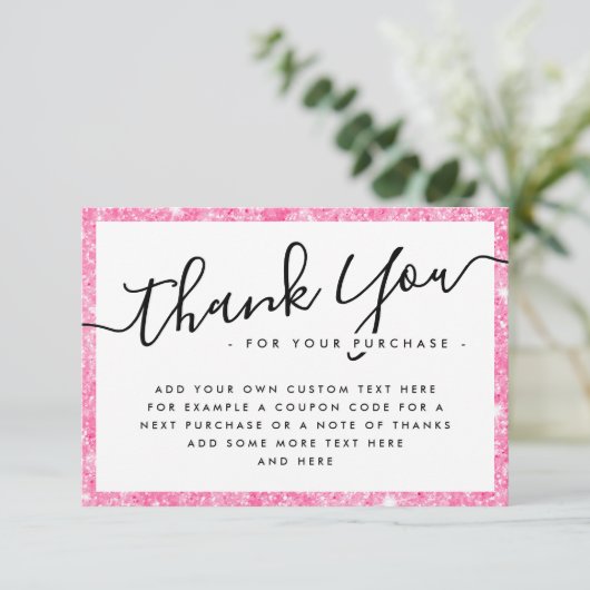 ピンクグリッターカスタムロゴビジネスありがとうご注意 サンキューカード (スタンド正面)