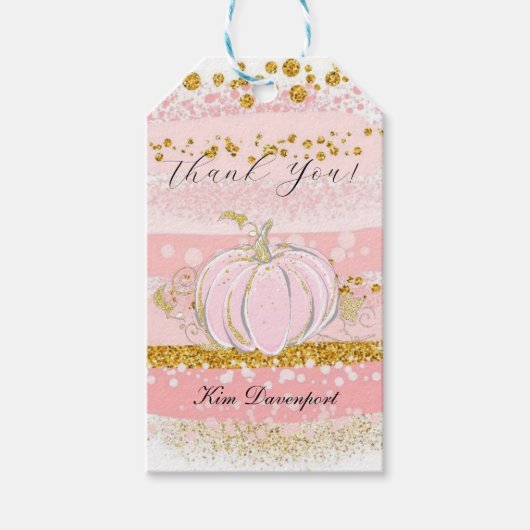 ピンクグリッターカボチャ女の子ベビーシャワーありがとう ギフトタグ (正面)