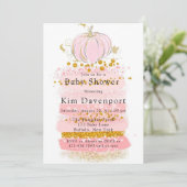 ピンクグリッターカボチャ女の子ベビーシャワー 招待状 (スタンド正面)