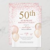 ピンクグリッターカリグラフィーサプライズ50歳の誕生日 招待状 (正面/裏面)