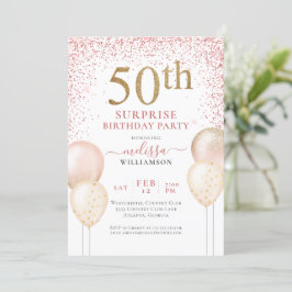 ピンクグリッターカリグラフィーサプライズ50歳の誕生日 招待状