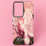 ピンクグリッターガーデニアモノグラム SAMSUNG GALAXY S21 ケース<br><div class="desc">繊細なピンクのクチナシは、ピンクの背景にグリッターで軽く夕暮れ。あなたのイニシャルの一つ葉の。</div>