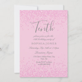 ピンクグリッターガールズ10thバースデーパーティー招待状 招待状