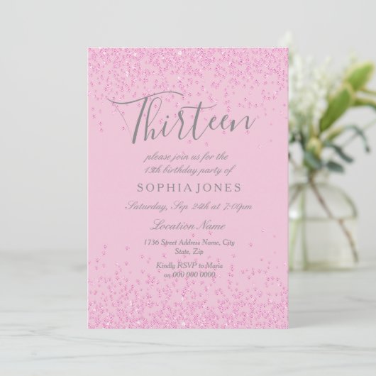 ピンクグリッターガールズ13thバースデーパーティー招待状 招待状 (スタンド正面)