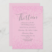 ピンクグリッターガールズ13thバースデーパーティー招待状 招待状 (正面/裏面)