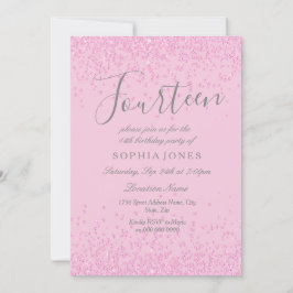 ピンクグリッターガールズ14thバースデーパーティー招待状 招待状