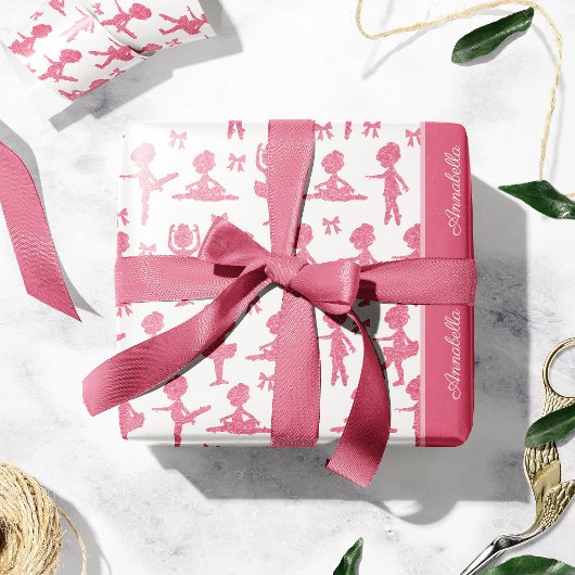 ピンクグリッターガールバレリナパタン誕生日パーティー ラッピングペーパー