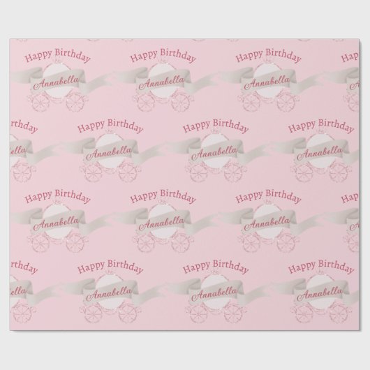 ピンクグリッターキャリッジ妖精の物語名前をカスタムする ラッピングペーパー (フラット)