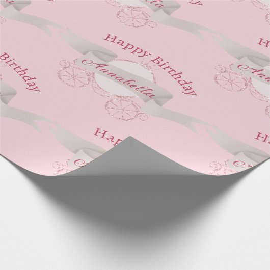 ピンクグリッターキャリッジ妖精の物語名前をカスタムする ラッピングペーパー (角)