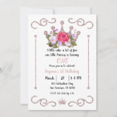 ピンクグリッタークラウンフローラワン誕生日パーティー 招待状 (正面)