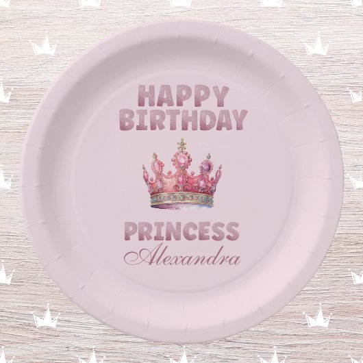 ピンクグリッタークラウンプリンセスフェアヤテール誕生日 ペーパープレート