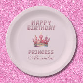 ピンクグリッタークラウンプリンセスフェアヤテール誕生日 ペーパープレート