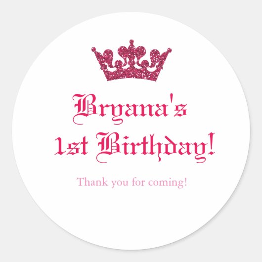 ピンクグリッタークラウン王室のプリンセスシール ラウンドシール (正面)