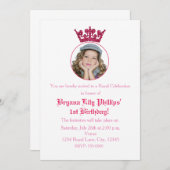 ピンクグリッタークラウン王室の誕生日フォト招待状 招待状 (正面/裏面)