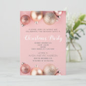 ピンクグリッタークリスマスオーナメントホリデー招待状 招待状 (スタンド正面)