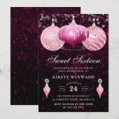 ピンクグリッタークリスマスボードブルSweet sixteen 招待状 (正面/裏面)