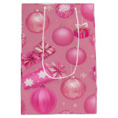 ピンクグリッタークリスマスボール ミディアムペーパーバッグ (裏面)