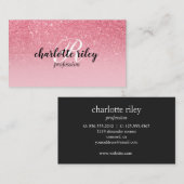 ピンクグリッターグラデーションの筆記式モノグラムサロンメイクアップ 名刺 (正面/裏面)