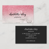 ピンクグリッターグラデーションの筆記式モノグラムサロンメイクアップ 名刺 (正面/裏面)