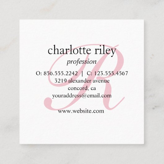 ピンクグリッターグラデーションモノグラムのサロンメイクアップ爪、 ネイル スクエア名刺 (裏面)