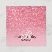 ピンクグリッターグラデーションモノグラムのサロンメイクアップ爪、 ネイル スクエア名刺 (正面)