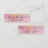 ピンクグリッターグラデーションレインボー大理石紹介カード スキニー名刺 (正面/裏面)