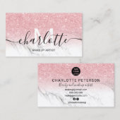 ピンクグリッターグラデーション大理石名メイクアップロゴ 名刺 (正面/裏面)