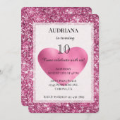 ピンクグリッターグラムハート誕生日 招待状 (正面/裏面)