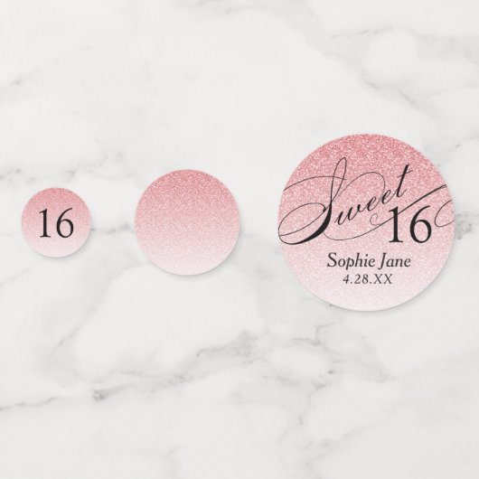 ピンクグリッターグラムパーソナライズされたスウィート16紙吹雪 コンフェッティ (裏面)