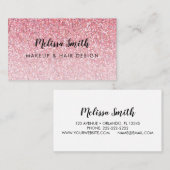 ピンクグリッターグラムメイクアップアーティストヘアサロンビジネス 名刺 (正面/裏面)