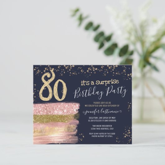 ピンクグリッターケーキサプライズ誕生日紙シート (スタンド正面)