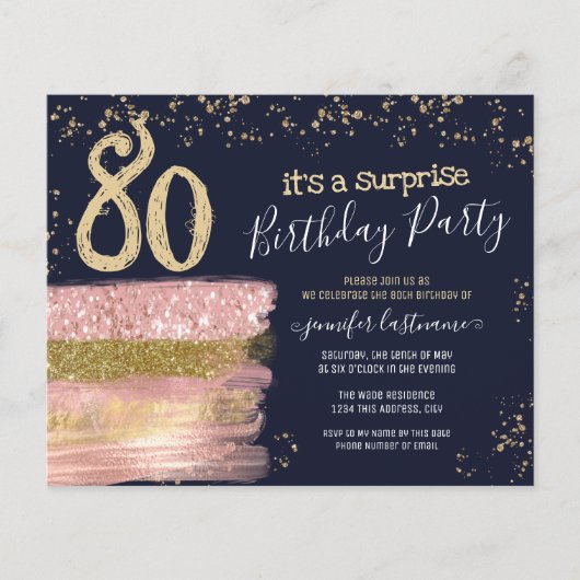 ピンクグリッターケーキサプライズ誕生日紙シート (正面)