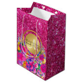 ピンクグリッターゴールデンメタルフレームモノグラムのフローラ ミディアムペーパーバッグ (正面アングル)